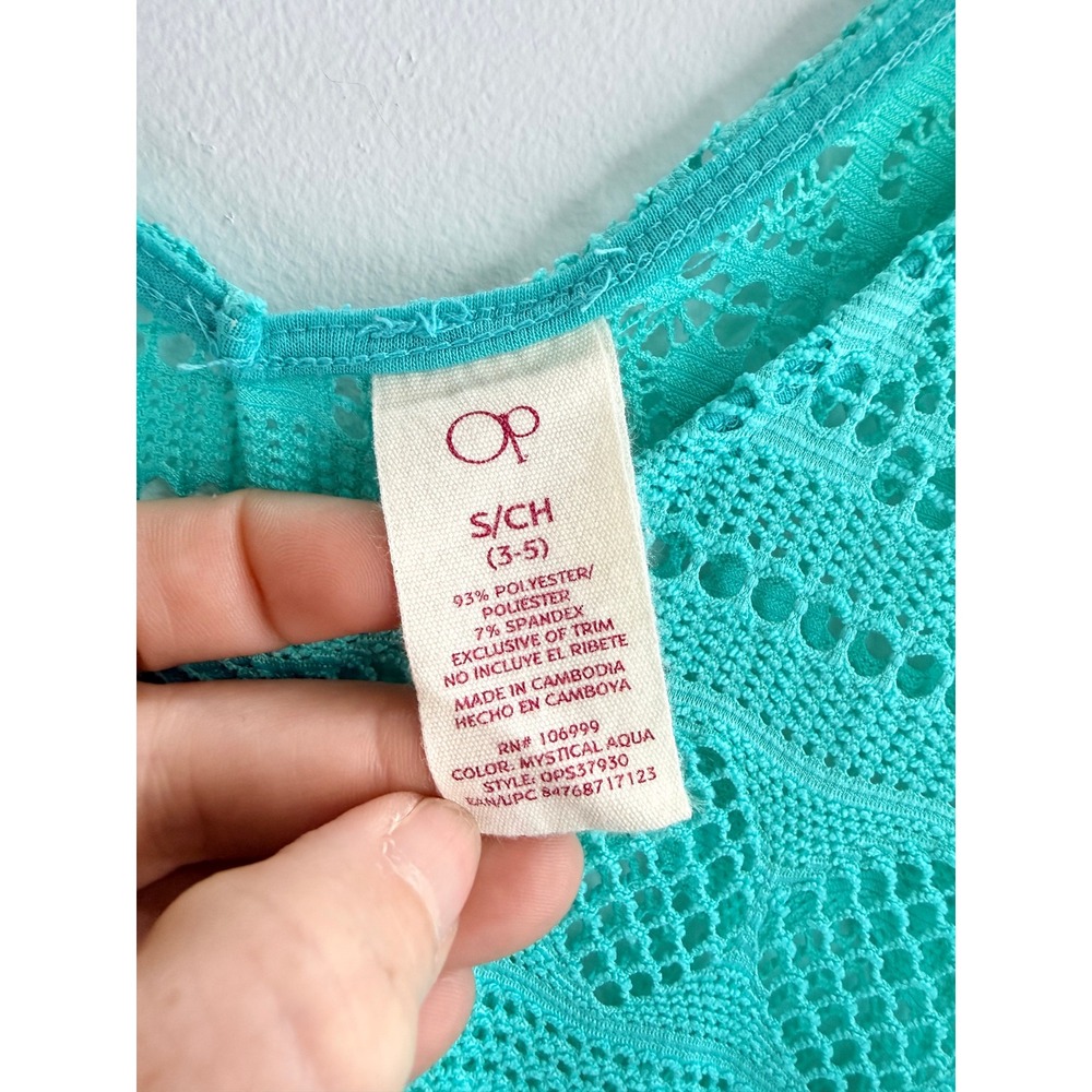OP Women's Aqua Crochet Boho Beachy Swim Cover Up Dress Sz S Festival Coastal - Picture 4 of 8